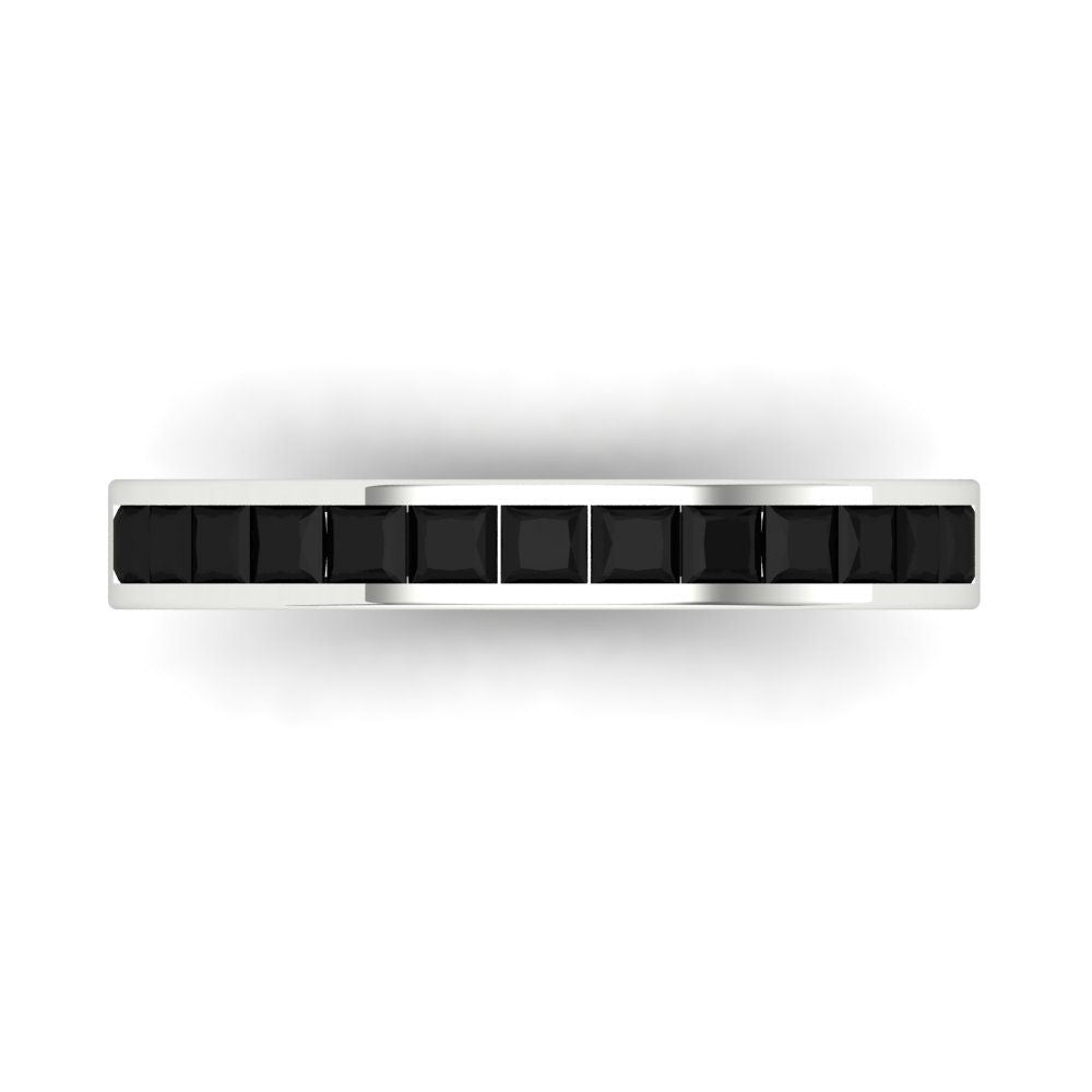 0.78 cttw Natural Onyx Princess Cut White Gold Eternity Wedding Band