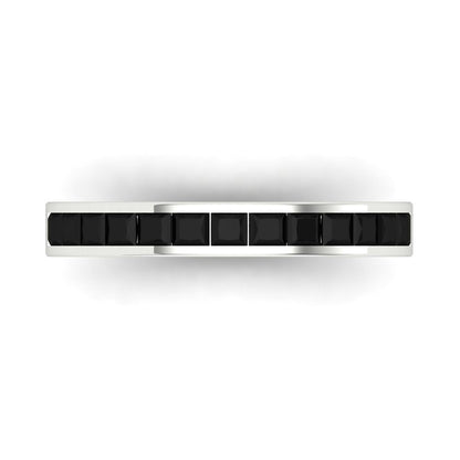 0.78 cttw Natural Onyx Princess Cut White Gold Eternity Wedding Band