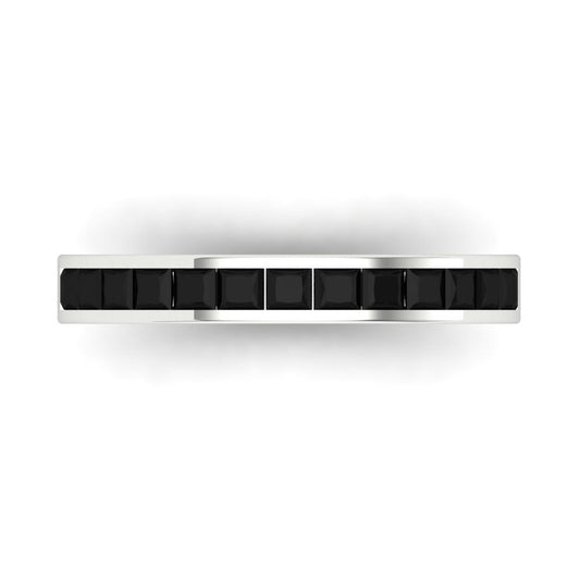0.78 cttw Natural Onyx Princess Cut White Gold Eternity Wedding Band