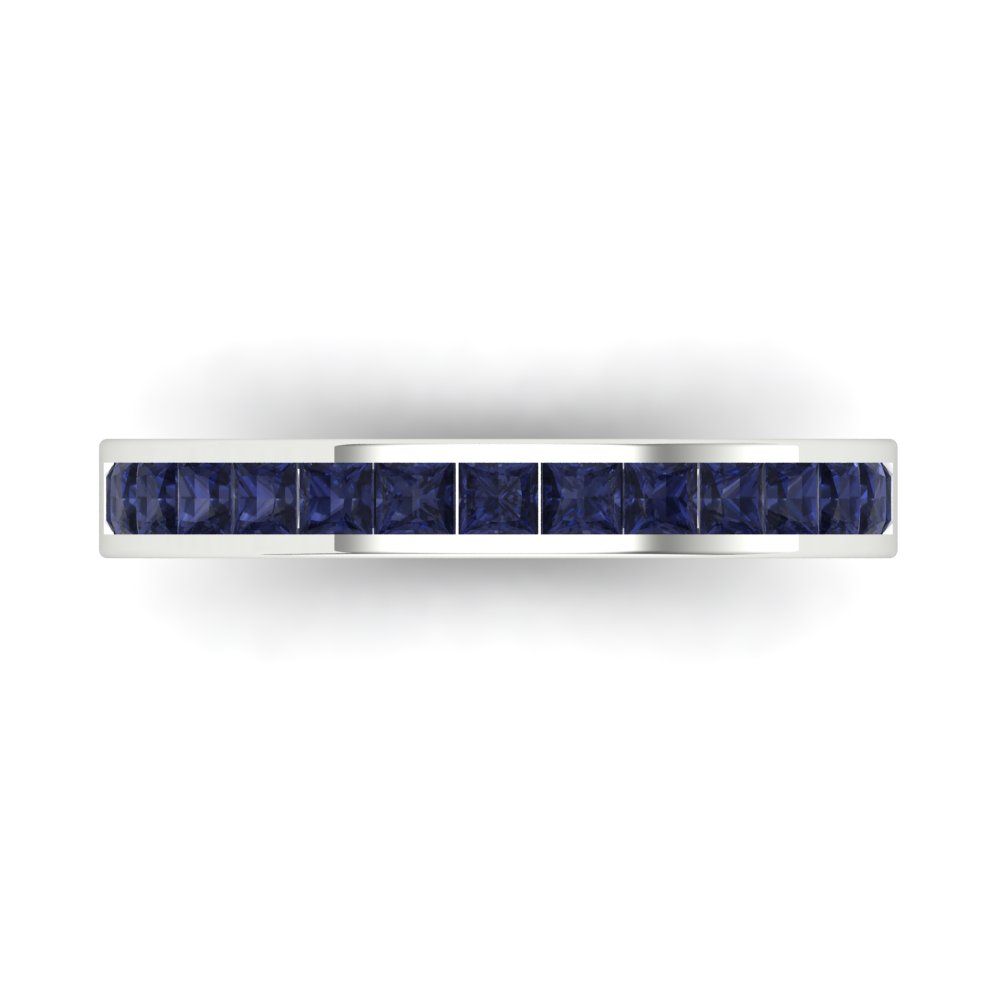 0.78 cttw Simulated Blue Sapphire Princess Cut White Gold Eternity Wedding Band