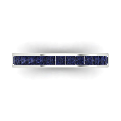 0.78 cttw Simulated Blue Sapphire Princess Cut White Gold Eternity Wedding Band