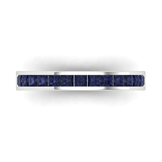 0.78 cttw Simulated Blue Sapphire Princess Cut White Gold Eternity Wedding Band