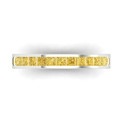 0.78 cttw Natural Citrine Princess Cut White Gold Eternity Wedding Band