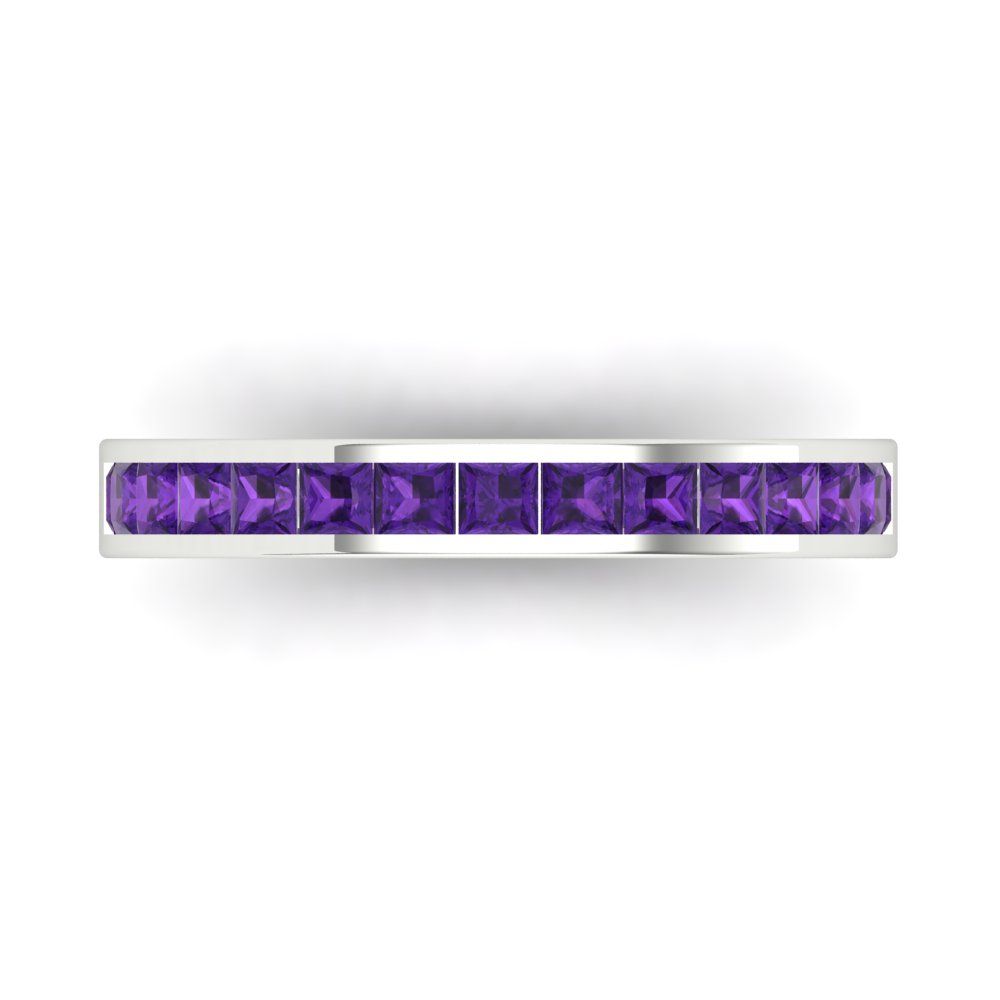 0.78 cttw Natural Amethyst Princess Cut White Gold Eternity Wedding Band