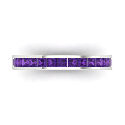 0.78 cttw Natural Amethyst Princess Cut White Gold Eternity Wedding Band