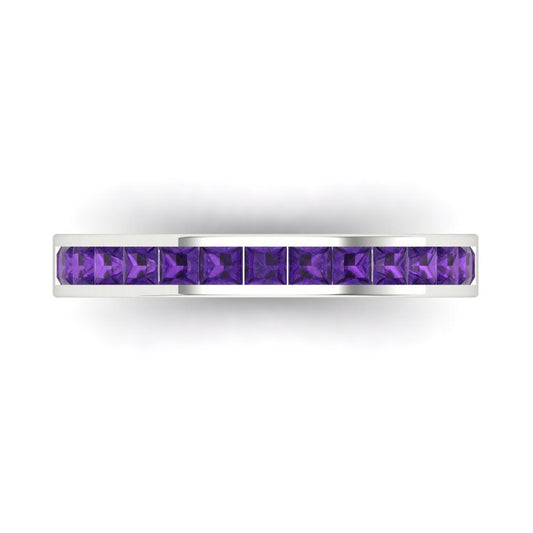 0.78 cttw Natural Amethyst Princess Cut White Gold Eternity Wedding Band