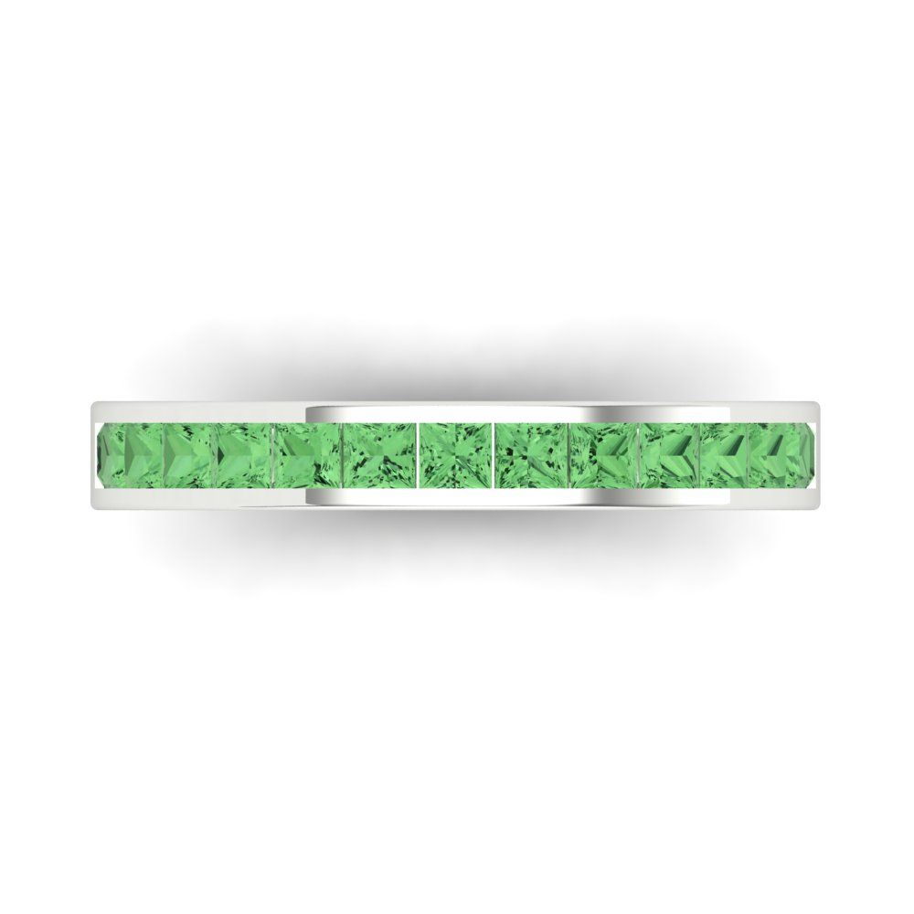 0.78 cttw Simulated Green Diamond Princess Cut White Gold Eternity Wedding Band