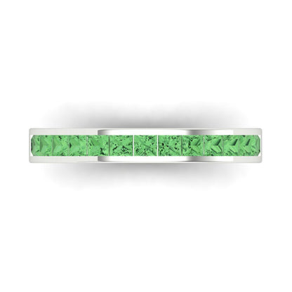0.78 cttw Simulated Green Diamond Princess Cut White Gold Eternity Wedding Band