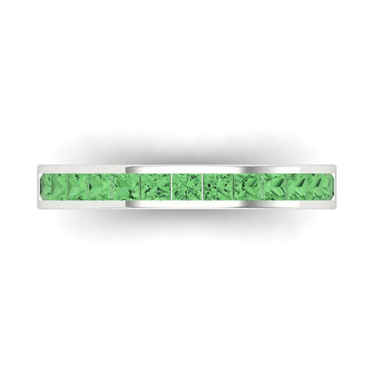0.78 cttw Simulated Green Diamond Princess Cut White Gold Eternity Wedding Band