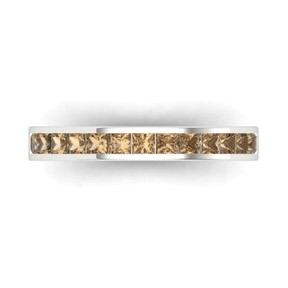 0.78 cttw Simulated Champagne Diamond Princess Cut White Gold Eternity Wedding Band