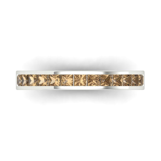 0.78 cttw Simulated Champagne Diamond Princess Cut White Gold Eternity Wedding Band