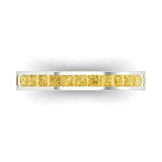 0.78 cttw Simulated Yellow Diamond Princess Cut White Gold Eternity Wedding Band