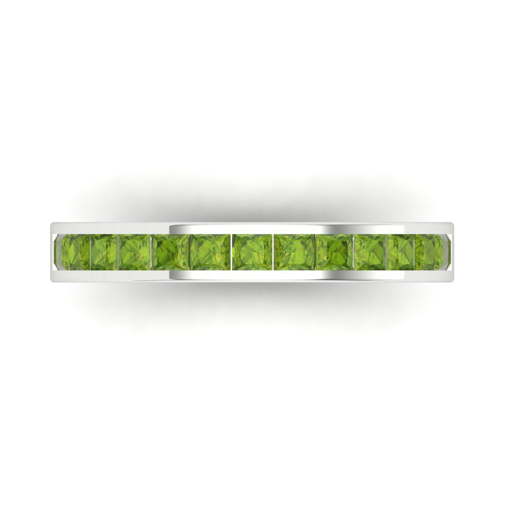 0.78 cttw Natural Peridot Princess Cut White Gold Eternity Wedding Band