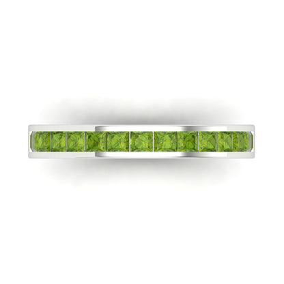 0.78 cttw Natural Peridot Princess Cut White Gold Eternity Wedding Band