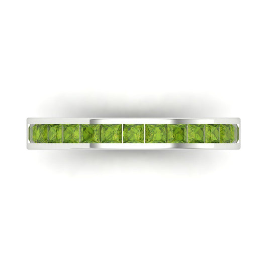 0.78 cttw Natural Peridot Princess Cut White Gold Eternity Wedding Band