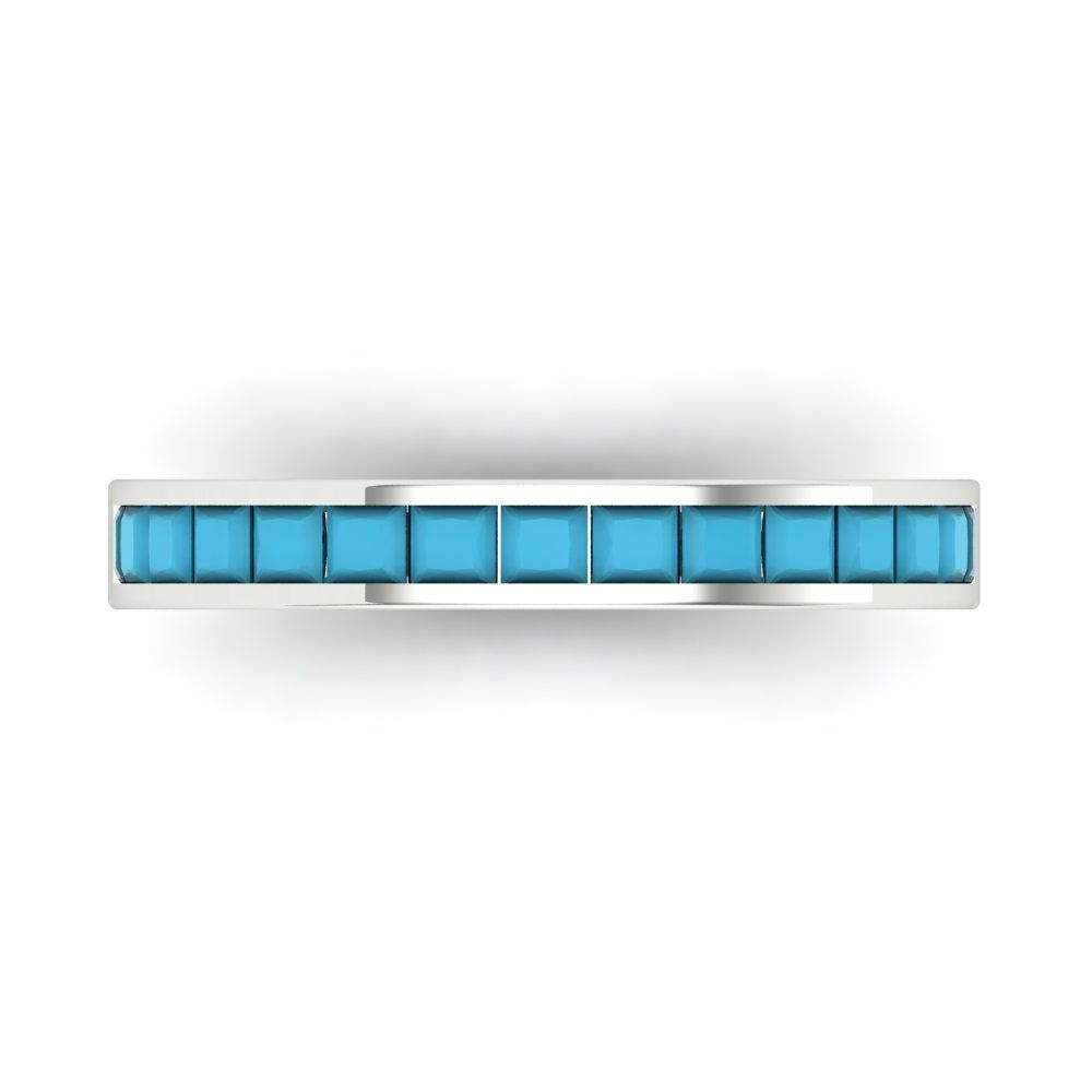 0.78 cttw Simulated Turquoise Princess Cut White Gold Eternity Wedding Band
