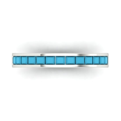 0.78 cttw Simulated Turquoise Princess Cut White Gold Eternity Wedding Band