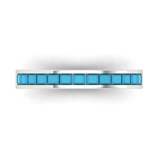0.78 cttw Simulated Turquoise Princess Cut White Gold Eternity Wedding Band
