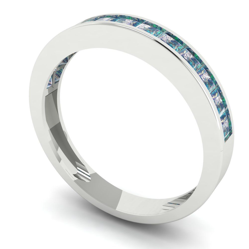 0.78 cttw Blue Moissanite Princess Cut White Gold Eternity Wedding Band