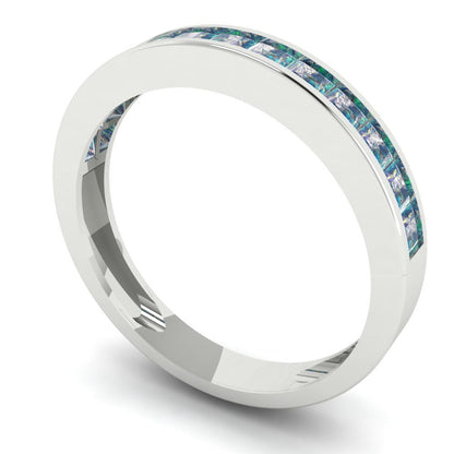0.78 cttw Blue Moissanite Princess Cut White Gold Eternity Wedding Band