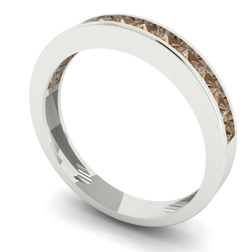 0.78 cttw Simulated Champagne Diamond Princess Cut White Gold Eternity Wedding Band