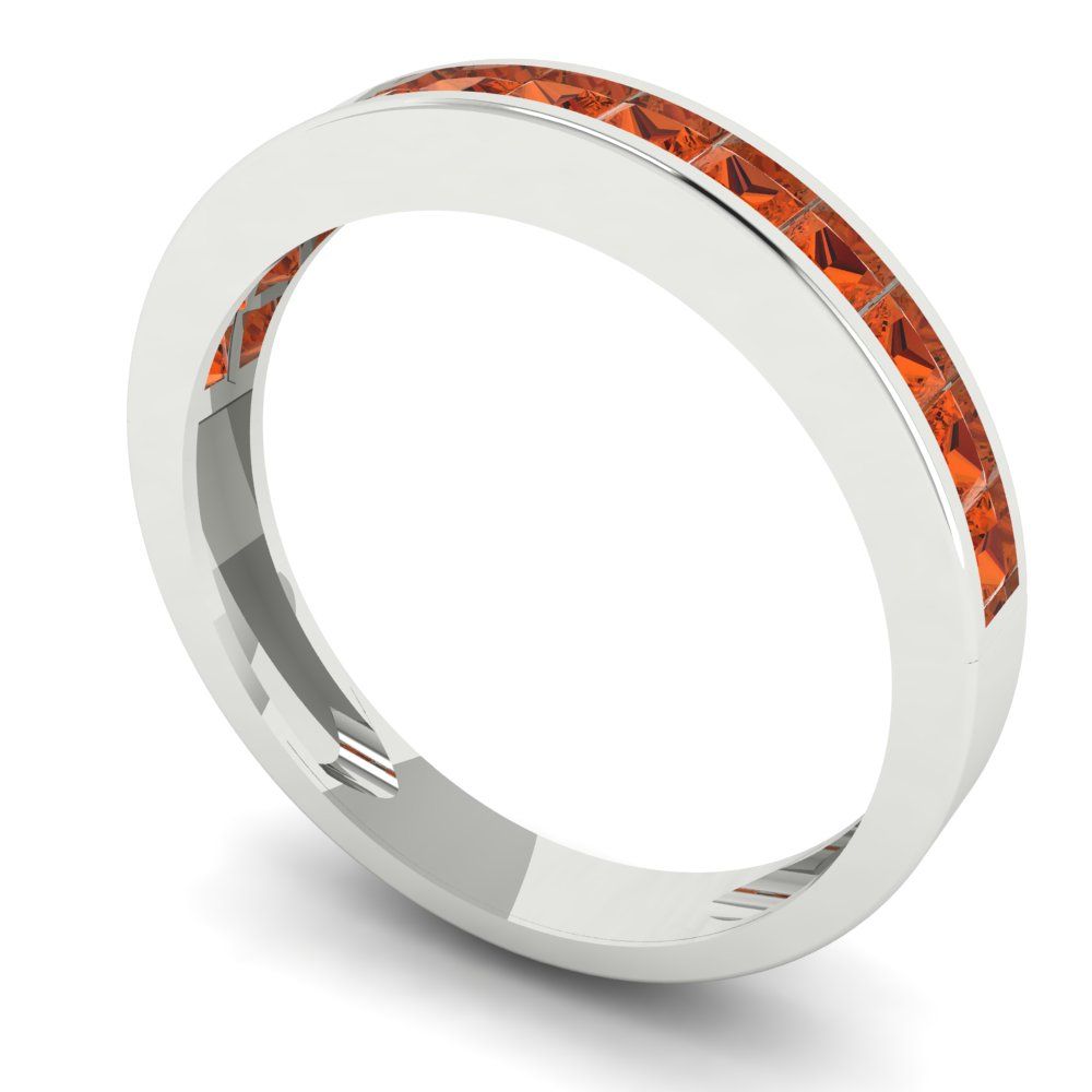 0.78 cttw Simulated Red Diamond Princess Cut White Gold Eternity Wedding Band