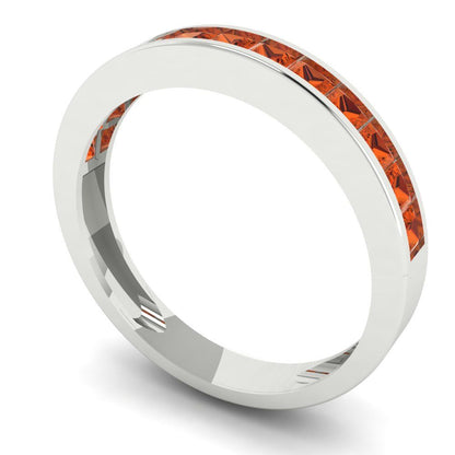 0.78 cttw Simulated Red Diamond Princess Cut White Gold Eternity Wedding Band