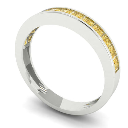0.78 cttw Natural Citrine Princess Cut White Gold Eternity Wedding Band