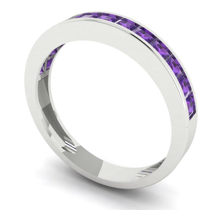 0.78 cttw Natural Amethyst Princess Cut White Gold Eternity Wedding Band