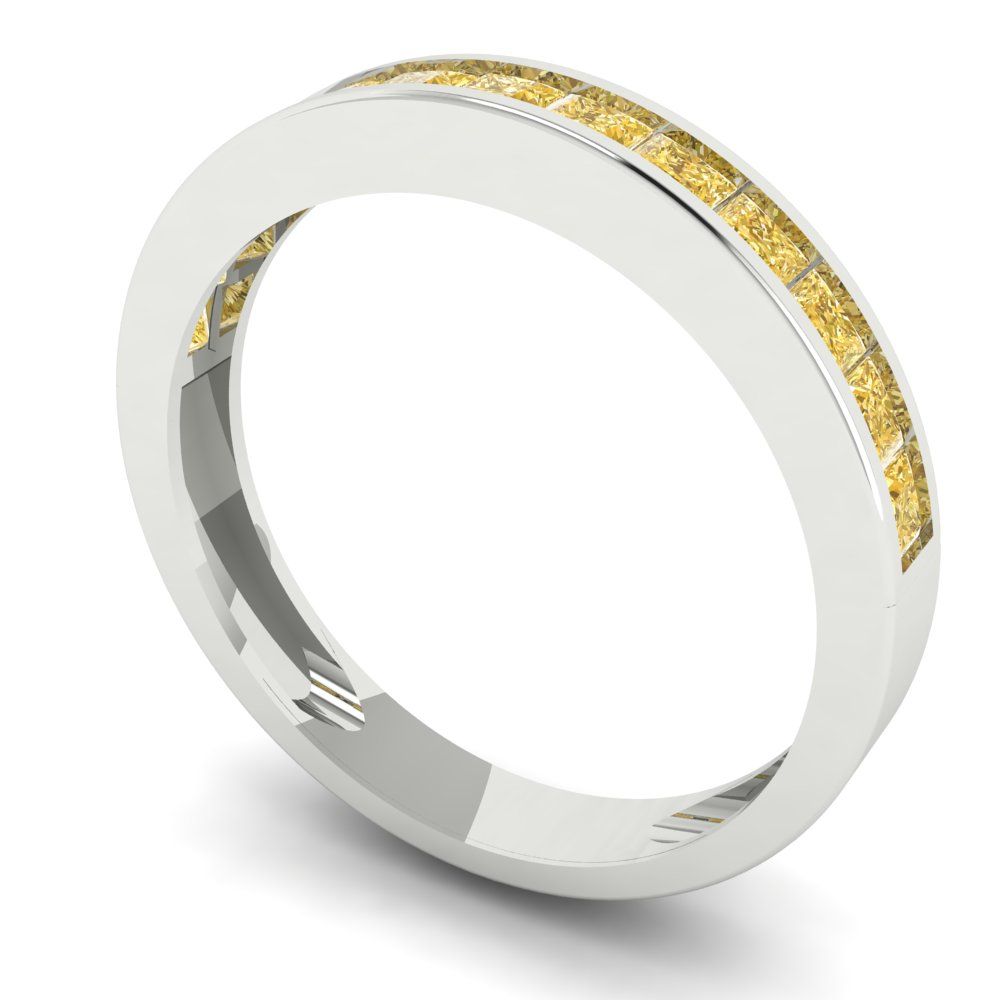 0.78 cttw Simulated Yellow Diamond Princess Cut White Gold Eternity Wedding Band
