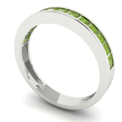 0.78 cttw Natural Peridot Princess Cut White Gold Eternity Wedding Band