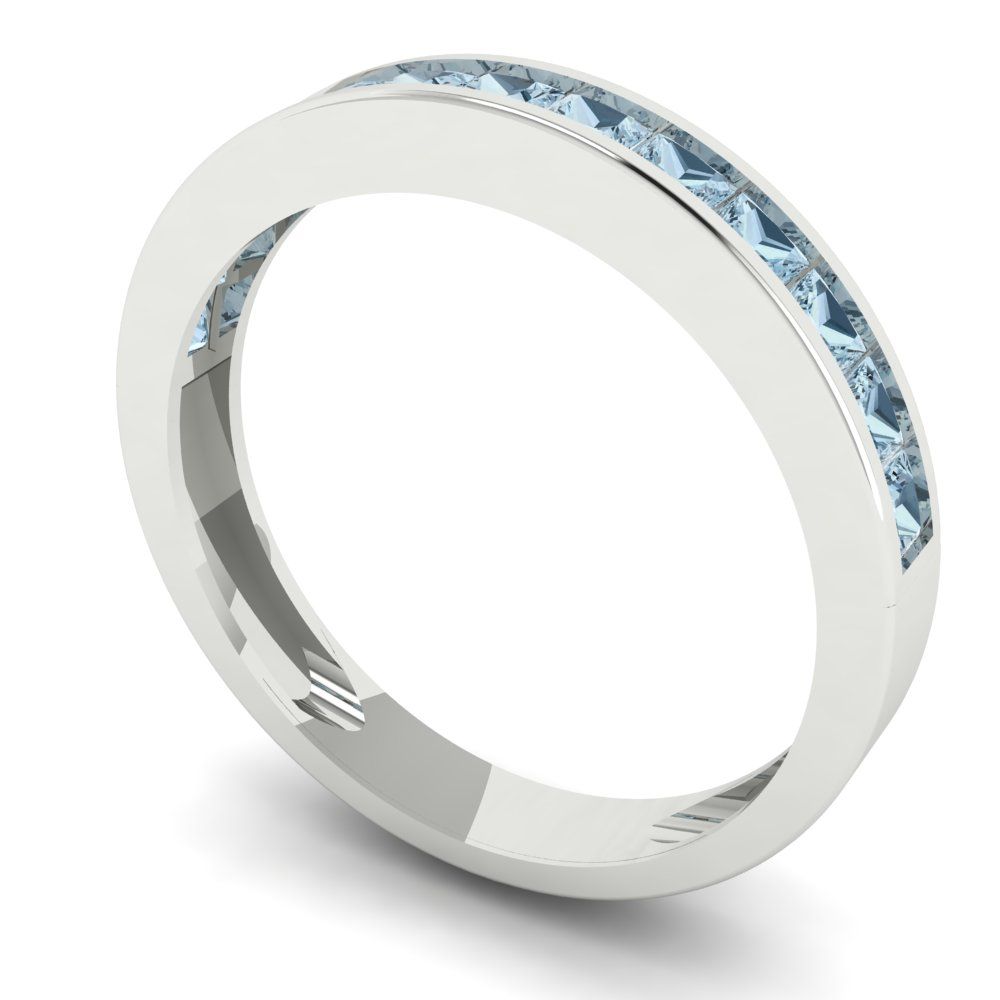 0.78 cttw Natural Sky Blue Topaz Princess Cut White Gold Eternity Wedding Band