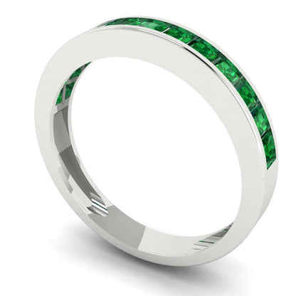 0.78 cttw Simulated Emerald Princess Cut White Gold Eternity Wedding Band