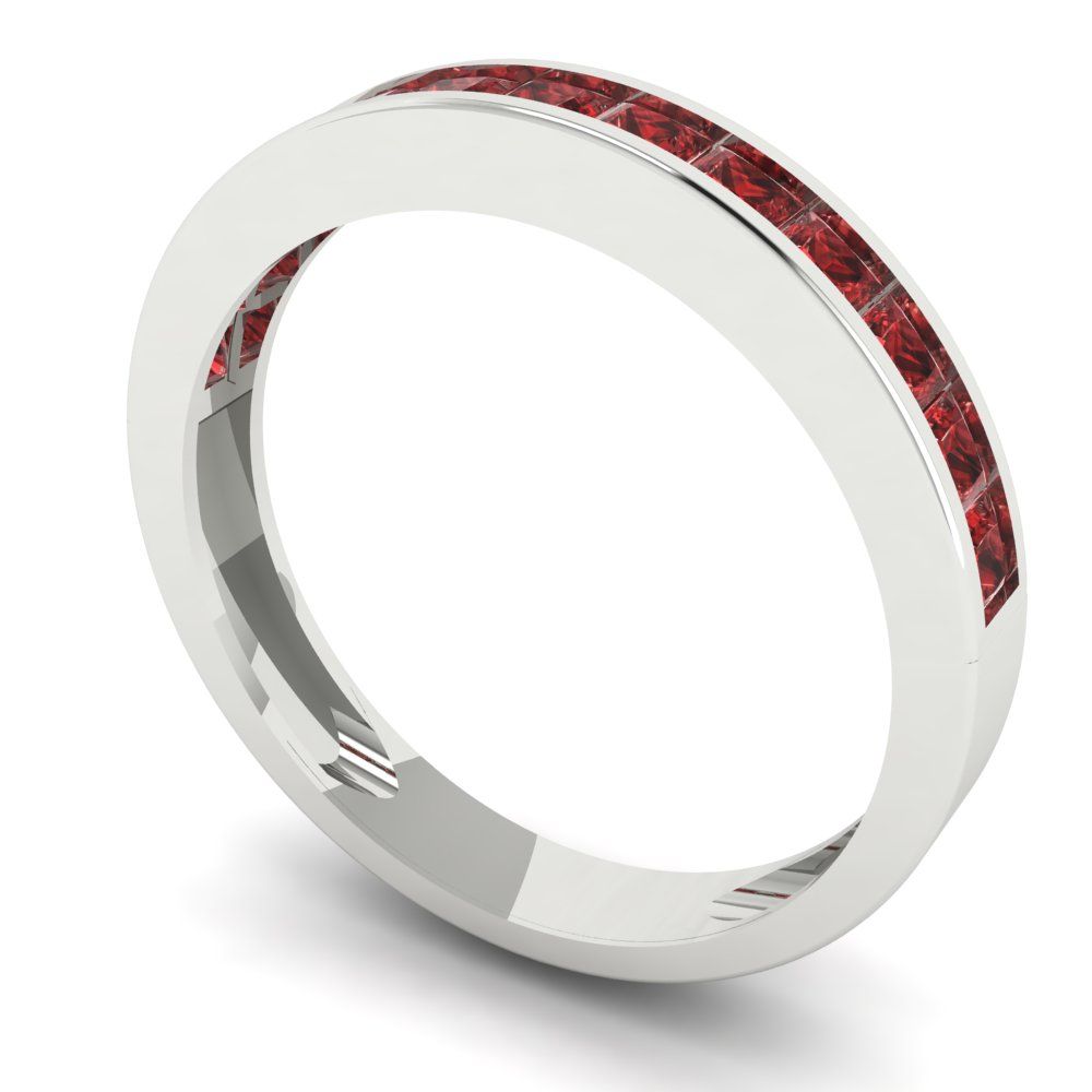 0.78 cttw Natural Garnet Princess Cut White Gold Eternity Wedding Band