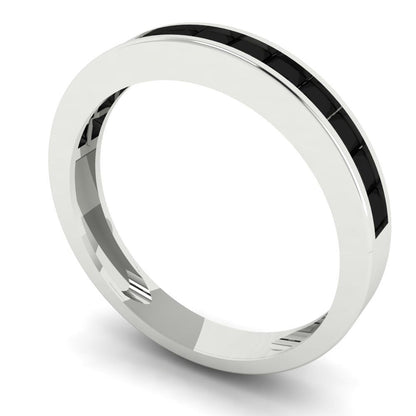 0.78 cttw Natural Onyx Princess Cut White Gold Eternity Wedding Band