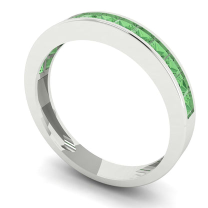0.78 cttw Simulated Green Diamond Princess Cut White Gold Eternity Wedding Band
