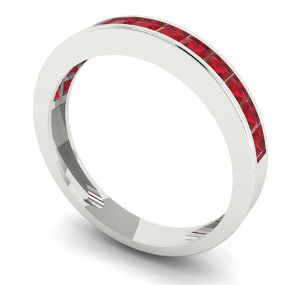0.78 cttw Simulated Pink Tourmaline Princess Cut White Gold Eternity Wedding Band