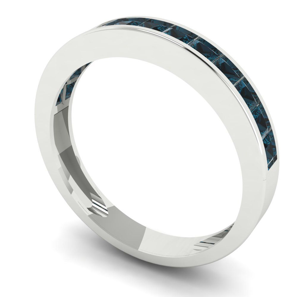 0.78 cttw Natural London Blue Topaz Princess Cut White Gold Eternity Wedding Band