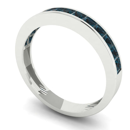 0.78 cttw Natural London Blue Topaz Princess Cut White Gold Eternity Wedding Band