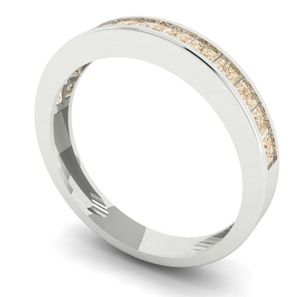 0.78 cttw Natural Morganite Princess Cut White Gold Eternity Wedding Band
