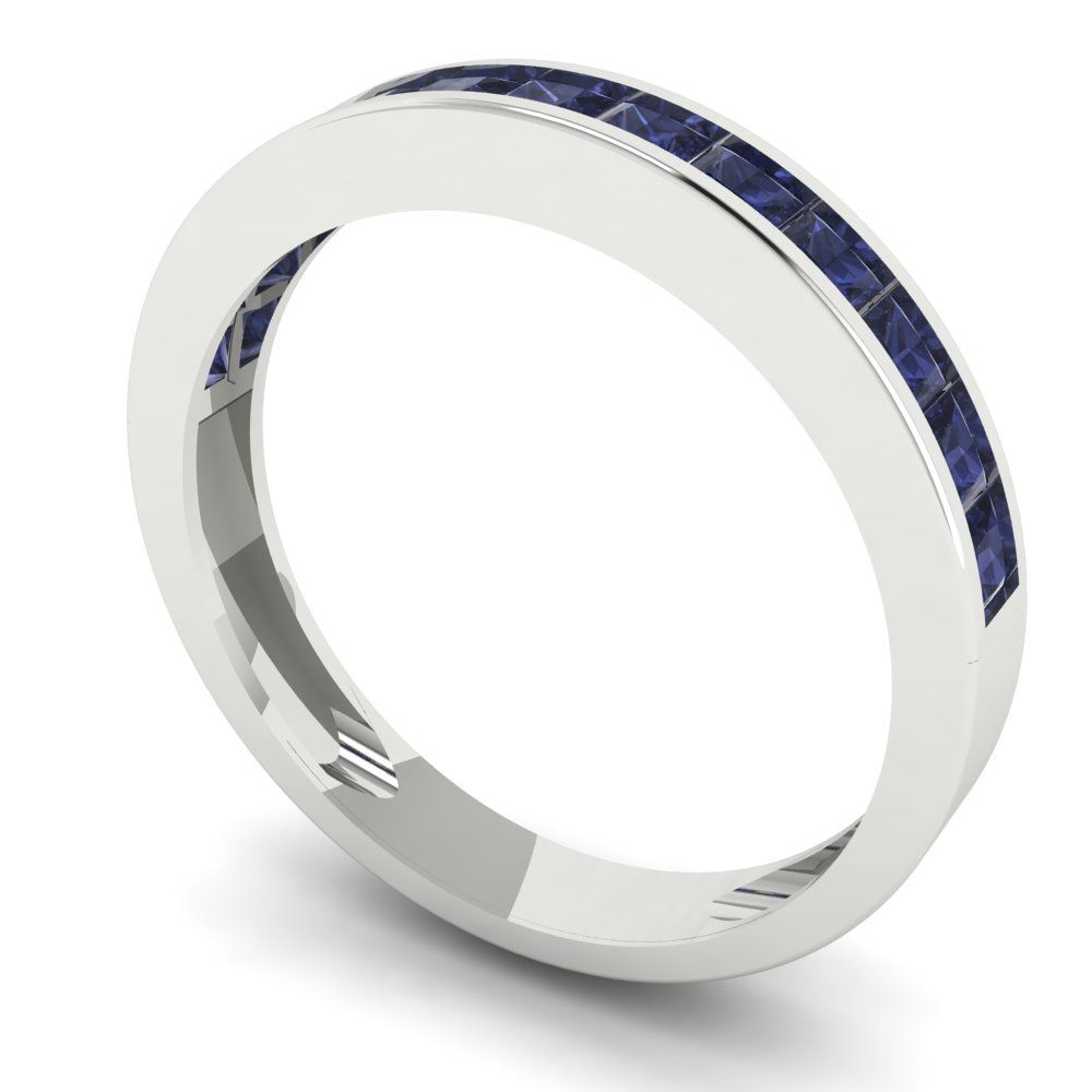0.78 cttw Simulated Blue Sapphire Princess Cut White Gold Eternity Wedding Band