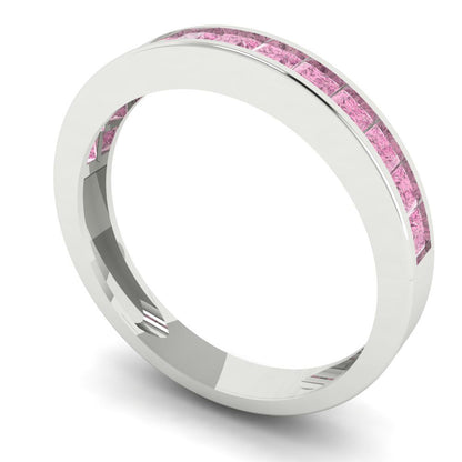 0.78 cttw Simulated Pink Diamond Princess Cut White Gold Eternity Wedding Band