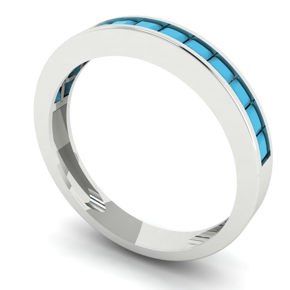 0.78 cttw Simulated Turquoise Princess Cut White Gold Eternity Wedding Band