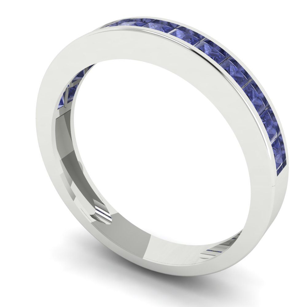 0.78 cttw Simulated Tanzanite Princess Cut White Gold Eternity Wedding Band