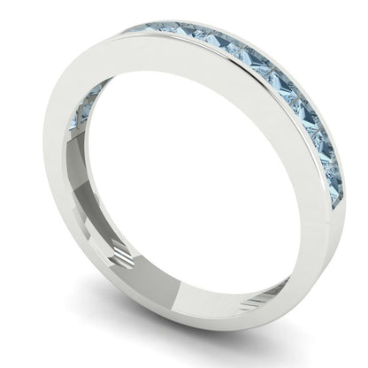 0.78 cttw Simulated Blue Diamond Princess Cut White Gold Eternity Wedding Band