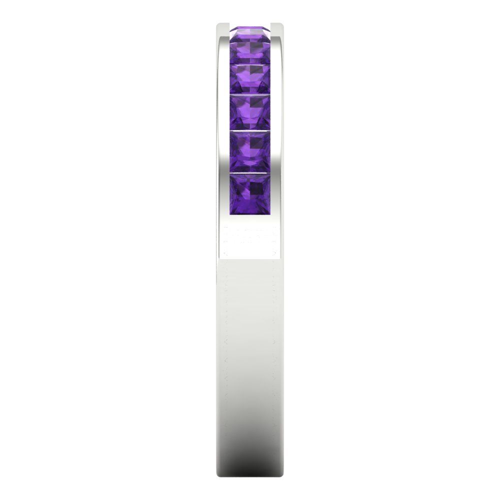 0.78 cttw Natural Amethyst Princess Cut White Gold Eternity Wedding Band