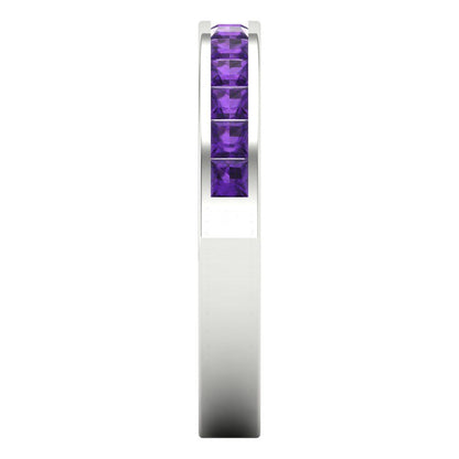 0.78 cttw Natural Amethyst Princess Cut White Gold Eternity Wedding Band