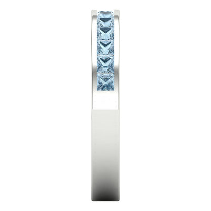 0.78 cttw Natural Aquamarine Princess Cut White Gold Eternity Wedding Band