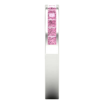 0.78 cttw Simulated Pink Diamond Princess Cut White Gold Eternity Wedding Band