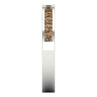 0.78 cttw Simulated Champagne Diamond Princess Cut White Gold Eternity Wedding Band